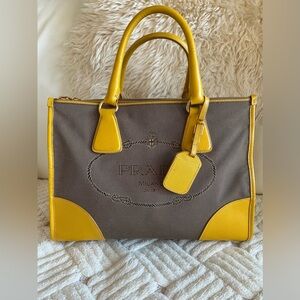 Vintage Prada Canvas and Leather Double Zip Tote Bag
